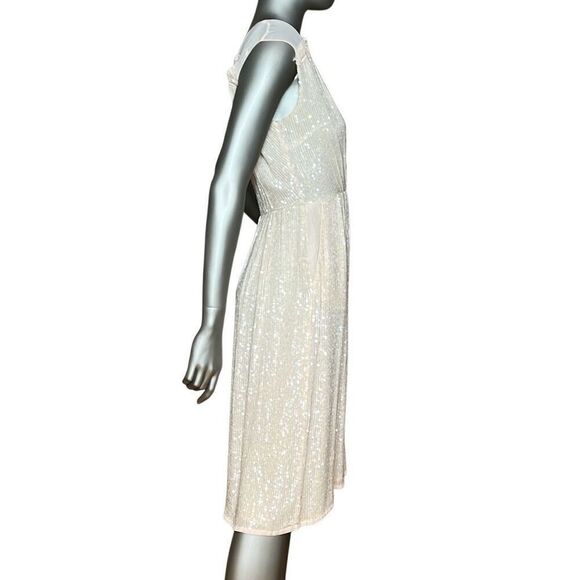 French Connection Sequin Midi Dress Cream Sleeveless V-Neck Size 0 (028) - Picture 6 of 16